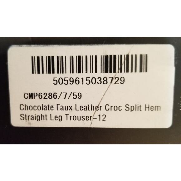 Pretty Little Thing Faux Leather Croc Split Hem Skinny Trousers Size 8 Choc - Picture 10 of 14